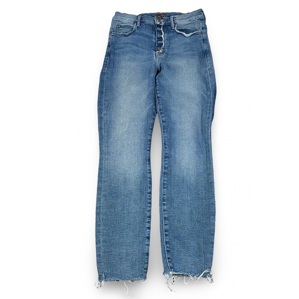 Mother The Fly Cut Stunner Ankle Fray Jeans 27 Night On A Shiny White Vespa Blue